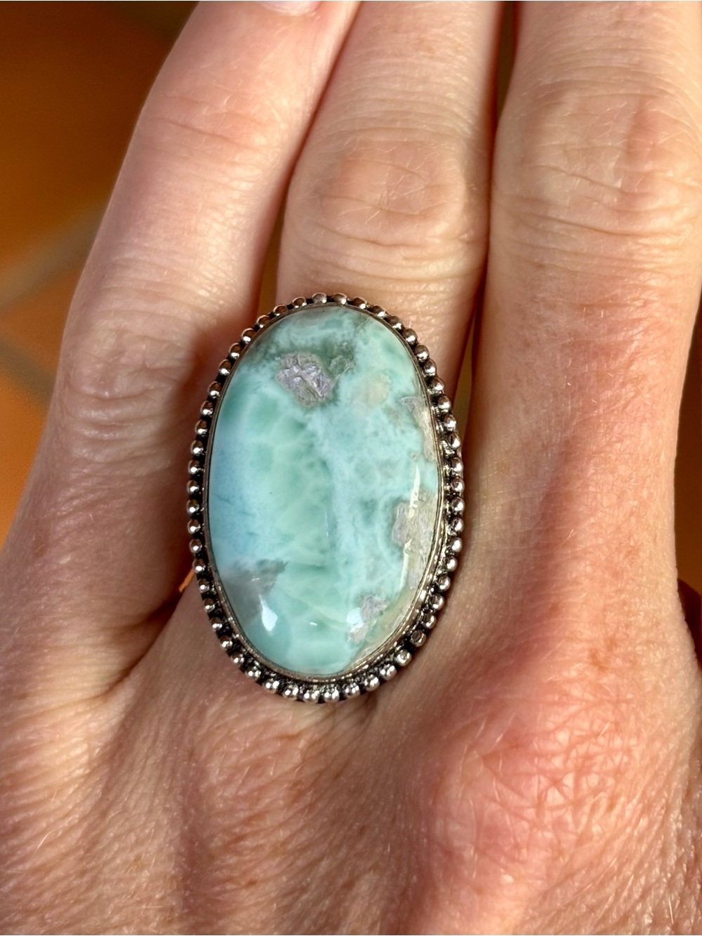 925 Sterling Silver Larimar Ring | Caribbean Blue Crystal Gemstone size 7.5 - Picture 3 of 8